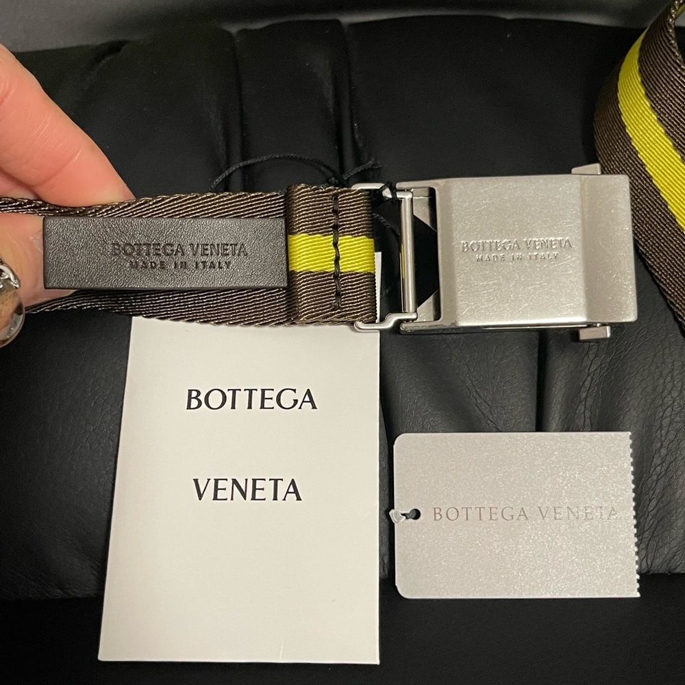 NWT Unisex One Size Bottega Veneta Leather-trim Grosgrain Stripe Belt In Brown - Picture 8 of 10
